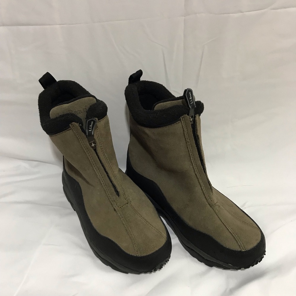 LL Bean Women’s Snow Insulated Booties Tan Zip Up
